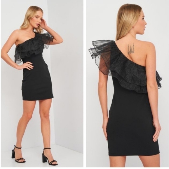 New Zara Organza Asymmetric Blogger Fave Black Mini Dress NWT Size Medium - Picture 12 of 17